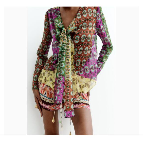 ZARA Floral Sheer Blouse Size X-Small NWT - Picture 3 of 13